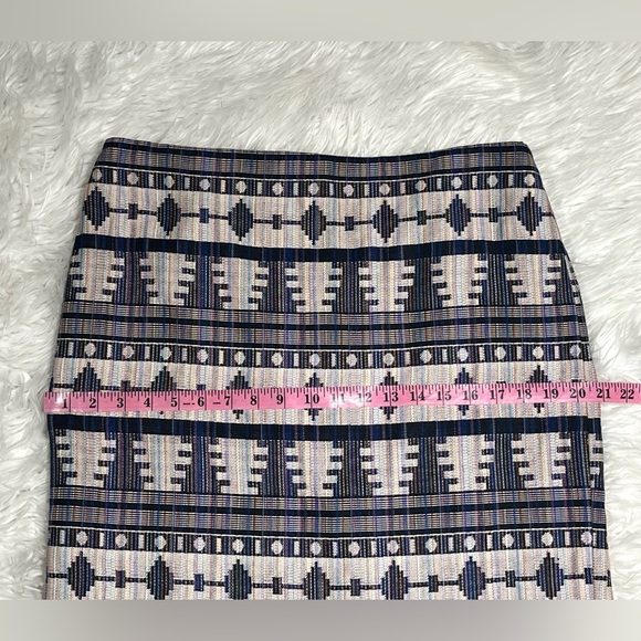 Ann Taylor Women's Pencil Skirt Blue Aztec Geometric Print Lined - Picture 11 of 12